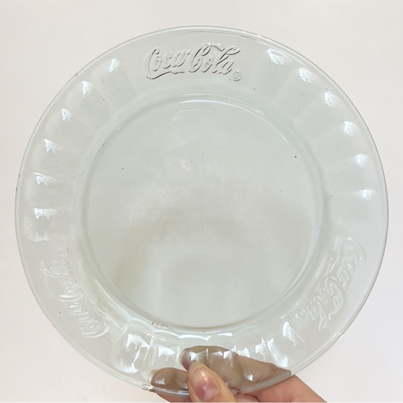 Coca Cola Tinted Green Clear Glass Dessert Plate Collectable Decor Barware Logo - Picture 4 of 7